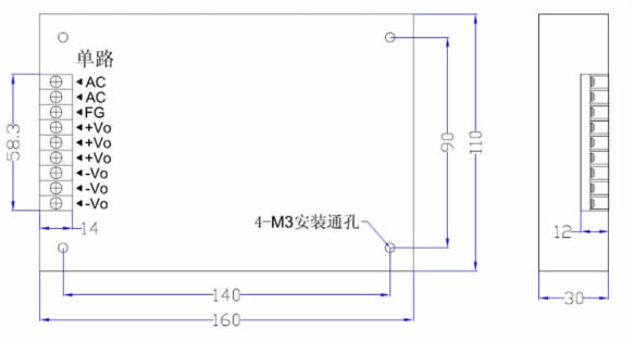 LED驱动电源 300W-L系列 恒流电源外形尺寸