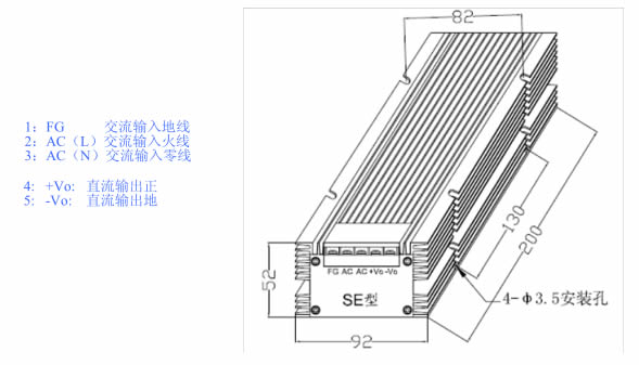 LED驱动电源 400W-SE系列 恒流电源外形图