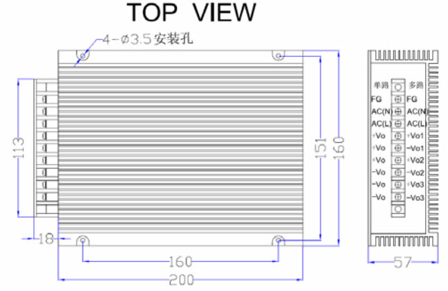 LED驱动电源 500W-S系列 恒流电源外形尺寸